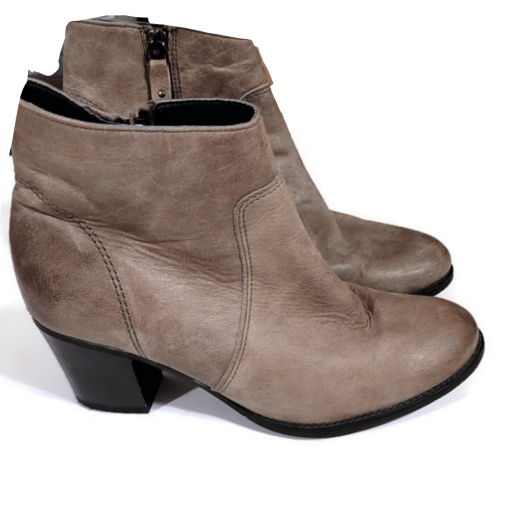 Cox Brown Antinqued Leather Side Zip Ankle Boot 3" Block Heel Womens Sz 7